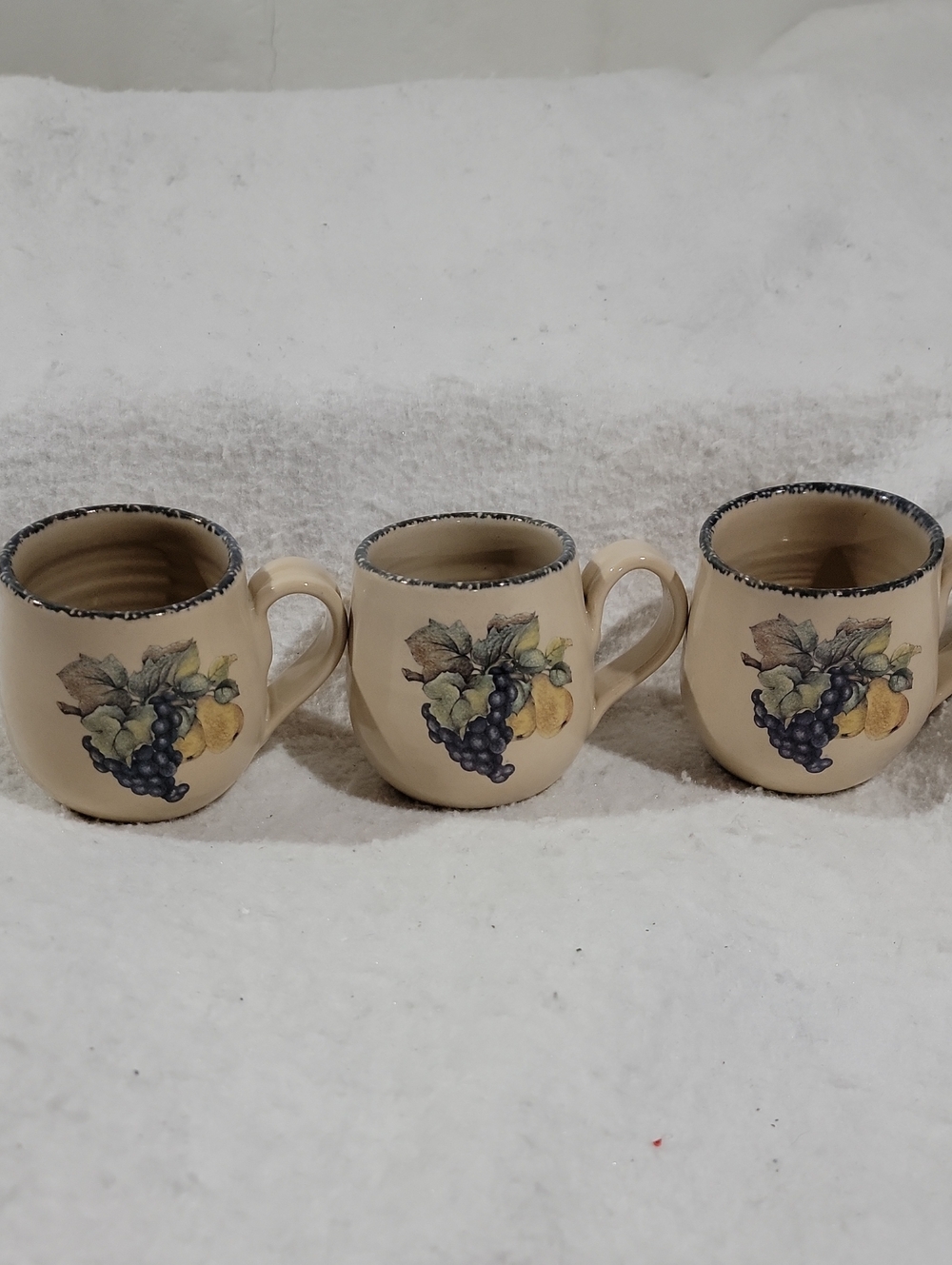 Vintage 2002 - Cream Ceramic Fruit Motif Mugs - Set of 3 - USA